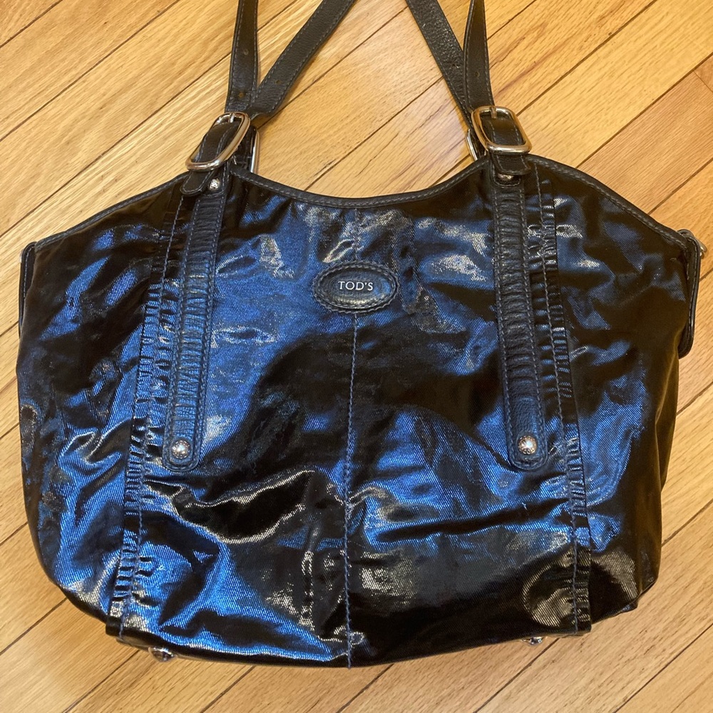 TOD’S Black Coated Canvas G-Line Sacca Shoulder Bag
